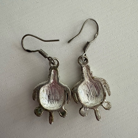 Turtle Earrings Silver Tone Dangly - Picture 2 of 5
